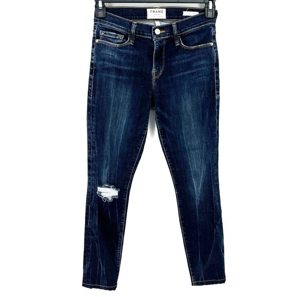Frame Le Skinny Distressed Ankle Jeans Womens Size 27 Dark Wash Prince Street - Picture 1 of 6